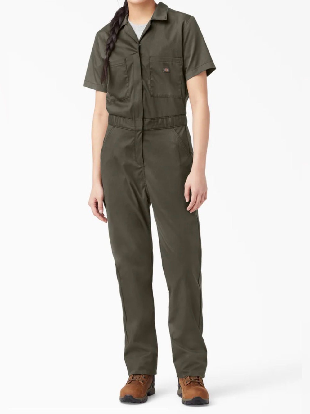 Dickies Olive Green Short-Sleeve Utility Jumpsuit